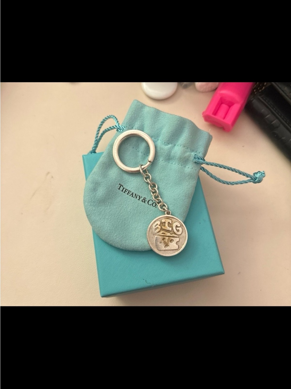 Tiffany & Co. Silver 'Big' Round Keyring - Blue